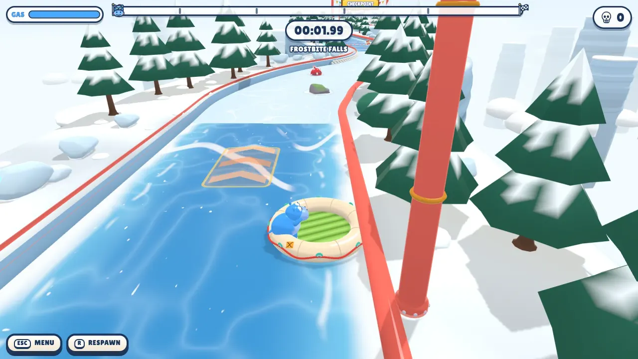A crew of hippos sliding across the ice of Frostbite Falls