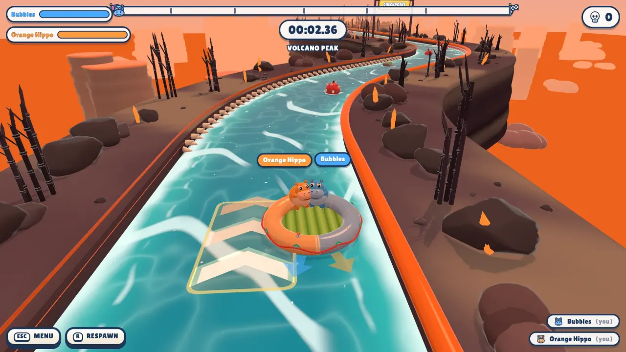 Two hippos sharing one keyboard, rafting down Volcano Peak together